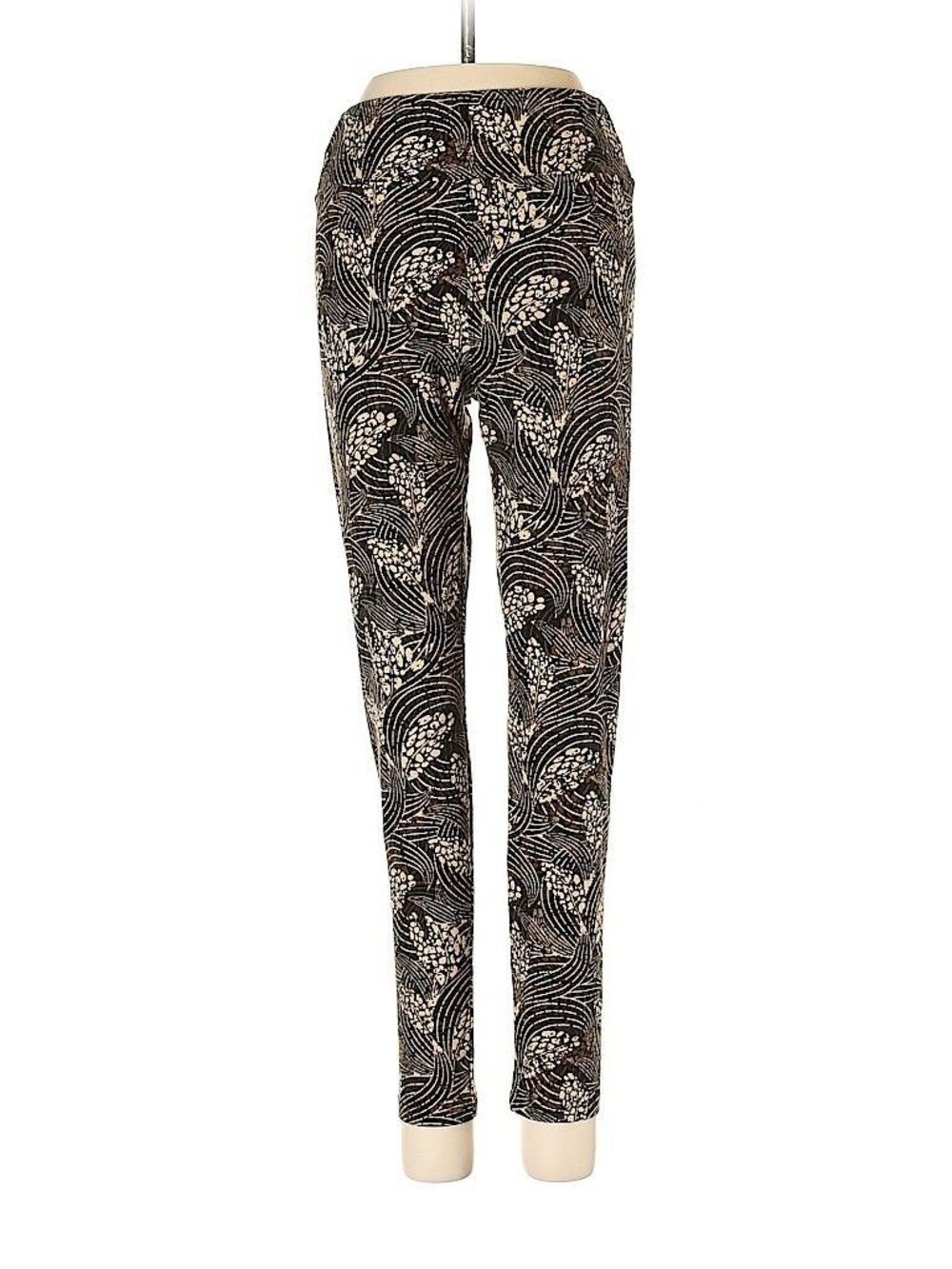 Lularoe Women Tan Black Leaf Geometric Print Leggings Size OS